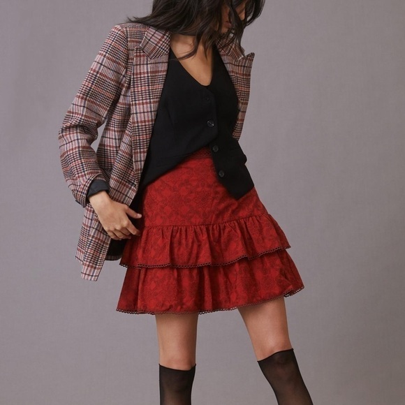 Anthropologie Maeve Embroidered Mini Skirt sz 14 - Picture 1 of 8